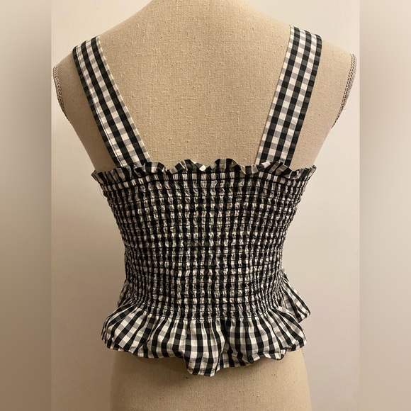 BP. Women’s Gingham Smocked Crop Top Black White MEDIUM - Picture 2 of 6